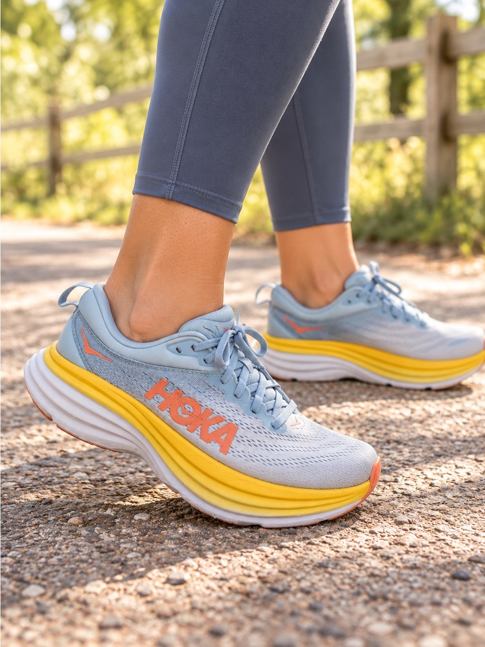 Hoka Women's Sky Blue & Yellow Running Sneakers with Coral Logo no insole 8.5B